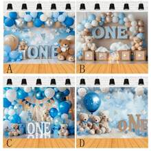One Year Old Blue Balloon Happy Birthday Backdrop Bear Balloon Arch Cloud Design First Birthday Party Cake Table Decoration Banner Shower Party Portrait Photography Props Vinyl