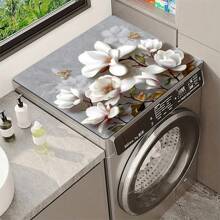 1pc Washing Machine Cover Mat, 3D Floral Print Pattern, Kitchen Countertop Mat, Washer/Dryer Top Protective Cover, Multi-Purpose Kitchen Counter Cover, Modern Washer And Kitchen Appliance Top Protector, Clothes Drying Mat, Water-Resistant Countertop Mat, Home Goods