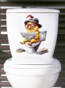 1 件趣味卡通动物系列 - 眼镜狒狒在马桶盖上阅读报纸装饰贴纸，适用于浴室装饰，可移除且无损，贴纸，墙贴花，乙烯基贴花，用于家居装饰，春季装饰品让您的家焕然一新，Rama 装饰贴纸 - 彩色 - 查看 8