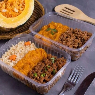 24un Pote retangular Marmita Descartável 250ml Fitness Fit Freezer Microondas dieta