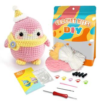 Kit de crochet pour débutants - inclus tutoriel vidéo étape par étape, instructions faciles à suivre, DIY de travail à l'aiguille avec un ensemble complet d'artisanat, art décoratif fait main pour la maison - pingouin de Noël