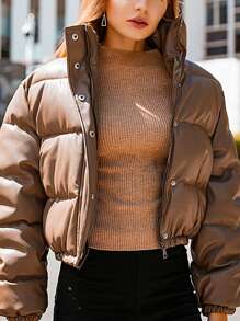 Manteaux à bulles à manches longues pour l'hiver, vestes matelassées à boutons et zip intégral pour femmes, vestes courtes et épaisses pour femmes
