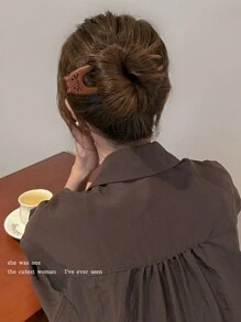 1件可愛貓咪U型檀木髮夾，新中式髮飾，慵懶髮髻造型器，古風漢服髮飾頭飾配件 - 彩色 - 查看 4