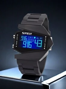 1 件夜光多功能方形战斗机手表，运动情侣手表，青少年学生手表，外观酷炫，夜光