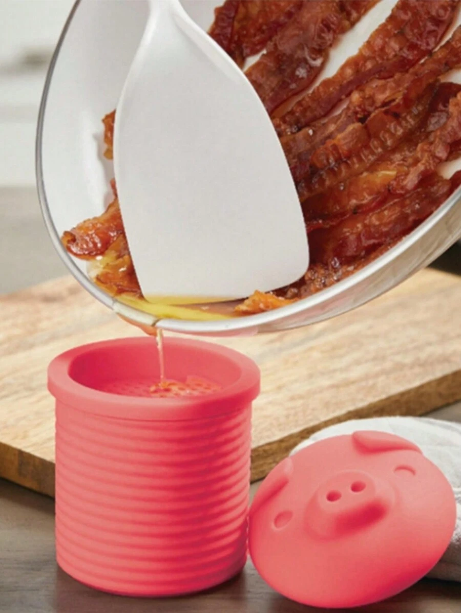 1pc Silicone Piggy Shaped Bacon Grease Strainer, Oil Collector, Kitchen Bacon Fat Storage Container