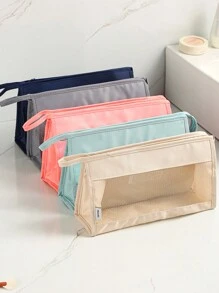 1pc Mesh Toiletry Bag, Large Capacity Travel Makeup Organizer Pouch, Portable Hanging Mesh Toiletry Bag, Triangular Makeup Bag - Multicolor - View 2