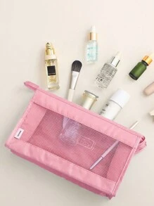 1pc Mesh Toiletry Bag, Large Capacity Travel Makeup Organizer Pouch, Portable Hanging Mesh Toiletry Bag, Triangular Makeup Bag - Multicolor - View 4
