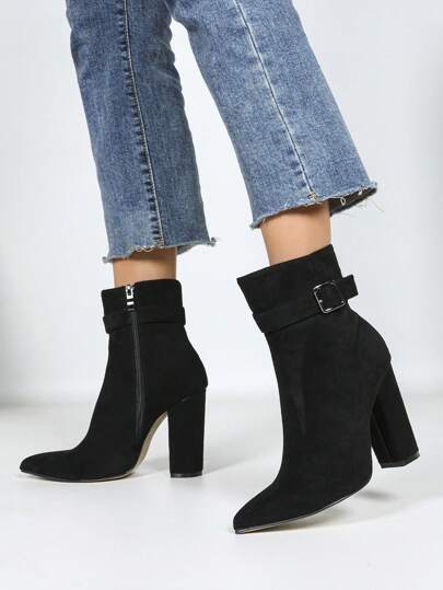 Sexy Leopard Print High Heels Pointed-Toe Ankle Booties And Solid Color Pointed-Toe Side Zipper Fashion Boots, Suitable For Halloween, Christmas, Autumn