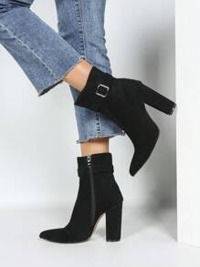 Sexy Leopard Print High Heels Pointed-Toe Ankle Booties And Solid Color Pointed-Toe Side Zipper Fashion Boots, Suitable For Halloween, Christmas, Autumn