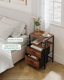 HaluPeit Bedside Table Set Of 2, Side Table With 2 Storage Drawers, Open Compartment, Coffee Table, Bedside Table Bedroom, For Living Room, Bedroom - Rust Brown - View 2