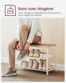 VASAGLE Porte-Manteau avec Étagère à Chaussures, Meuble d'Entrée avec Banc, 3-en-1, Cadre en Acier, pour Entrée, Couloir, 32 x 70 x 177 cm, Style Industriel - Blanc - Voir 8