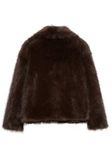 Seelio秋冬新款加厚仿狐狸毛连帽中长款仿皮草外套青春优雅 - 棕色 - 查看 12