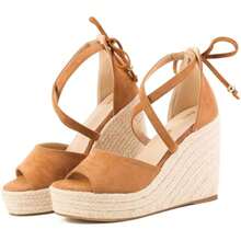 Pasuot Platform Sandals Wedge Sandals For Women Espadrille Comfortable Lace Up Peep Open Toe For Walking Beach Casual Dressy Summer Shoes - 棕色 - 查看 5
