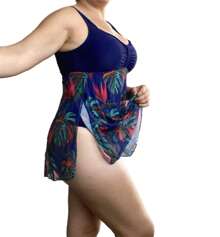 Plus Size Swimsuit With Built-In Skirt - 藏蓝色 - 查看 1