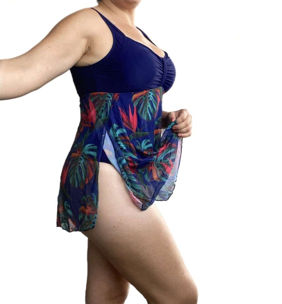 Plus Size Swimsuit With Built-In Skirt - 藏蓝色 - 查看 1