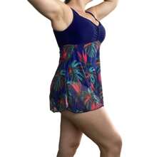 Plus Size Swimsuit With Built-In Skirt - 藏蓝色 - 查看 2