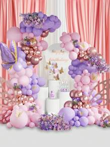 118pcs, Purple Pink Balloon Garland Arch Kit Maca Purple Latex Balloon Rose Gold Decorative Balloon With Foil Butterfly Balloon Decoration For Birthday Party Wedding Decoration, Balloon Garland Arch Set - Multicolor - View 3