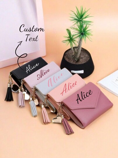 Portafoglio personalizzato a forma di cuore con nappe, porta carte di credito personalizzato da donna, regalo per damigella d'onore, regalo per novelli sposi, regalo perfetto per la fidanzata, colorato, carino, adorabile, divertente, kawaii, stile Y2K, unisex, casual, personalizzato, unico, regali ideali per lui, regali ideali per studenti di scuola media inferiore, studenti di scuola media superiore, studenti di liceo, studenti universitari, matricole, studenti del secondo anno, studenti più giovani, portafogli e porta carte di credito personalizzati, comodi e pratici