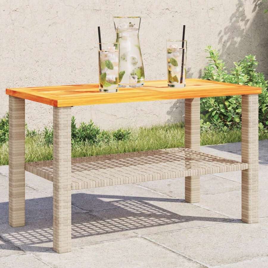 VidaXL Garden Table Beige 70x38x42 Cm Poly Rattan Acacia Wood