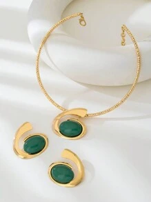 1 Set Exaggerated European And American Geometric Rhinestone Inlaid Earrings And Necklace Jewelry Set, Suitable For Banquets, Festivals, And Gifts