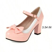 Mary Jane Shoes For Women Bow Lolita Shoes Kawaii Platform High Heels Dress Pumps Valentines - 粉色 - 查看 5