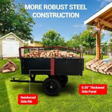Studyset 750 Lbs Heavy-Duty Steel Dump Cart - 15 Cubic Feet Garden Utility Trailer With Removable Sides, Hand-Pull Or Foot Pedal Dumping For ATVs, UTVs, Lawn Mowers, And Tractors