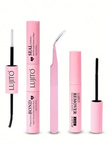 LUJITO Lash Bond And Seal 10ml Individual Lashes Glue And Seal Super Strong Hold DIY Lash Extension And Lash Glue Remover 4.5ml And Eyelash Tweezers Kit Hold 48-72 Hours Waterproof Cluster Lash Glue Eyelash Extension Kit Makeup Tool, Hypoallergenic Liquid Glue For DIY Extensions And Personal Makeup Lash Glue,Eye Lash Glue