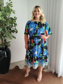 Vestido Midi Plusize Ciganinho Cintura Lastex Modinha Grande