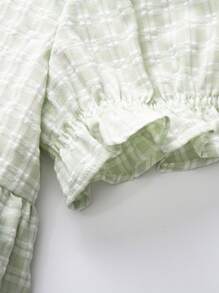 Annil 儿童服装。夏季小女孩公主裙。风格清新，格纹图案，田园风情。 - 綠色 - 查看 4