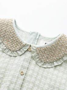 Annil 儿童服装。夏季小女孩公主裙。风格清新，格纹图案，田园风情。 - 綠色 - 查看 3