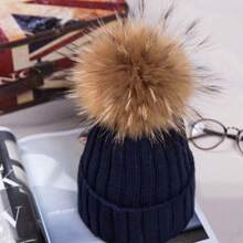 Ladies Womens Winter Warm Knitted Beanie Ski Hat Faux Fur Bobble Pom Pom Hat - Royal Blue - View 9