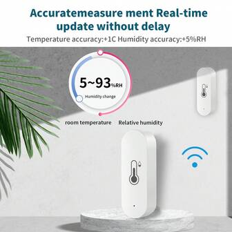 Nuevo sensor de temperatura y humedad inteligente WiFi (NO compatible con Tuya Smart Life) Monitor inalámbrico mini de temperatura y humedad con alerta de aplicación, exportación gratuita de datos, termómetro y higrómetro inteligente para interiores compatible con Asistente Alexa