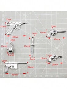 10 件/包 DIY 锌合金首饰配件武器吊坠，包括手枪、手榴弹、DIY 首饰制作材料 - 復古銀色 - 查看 6