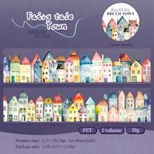 1 卷房屋主题装饰遮蔽胶带，复古梦幻小镇系列景观胶带 - 彩色 - 查看 12