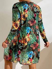 Conjunto de Maiô Biquíni Feminino+Saída De Praia Quimono,3 conjuntos de Biquíni com Estampa de Plantas e Kimono para o Verão na Praia