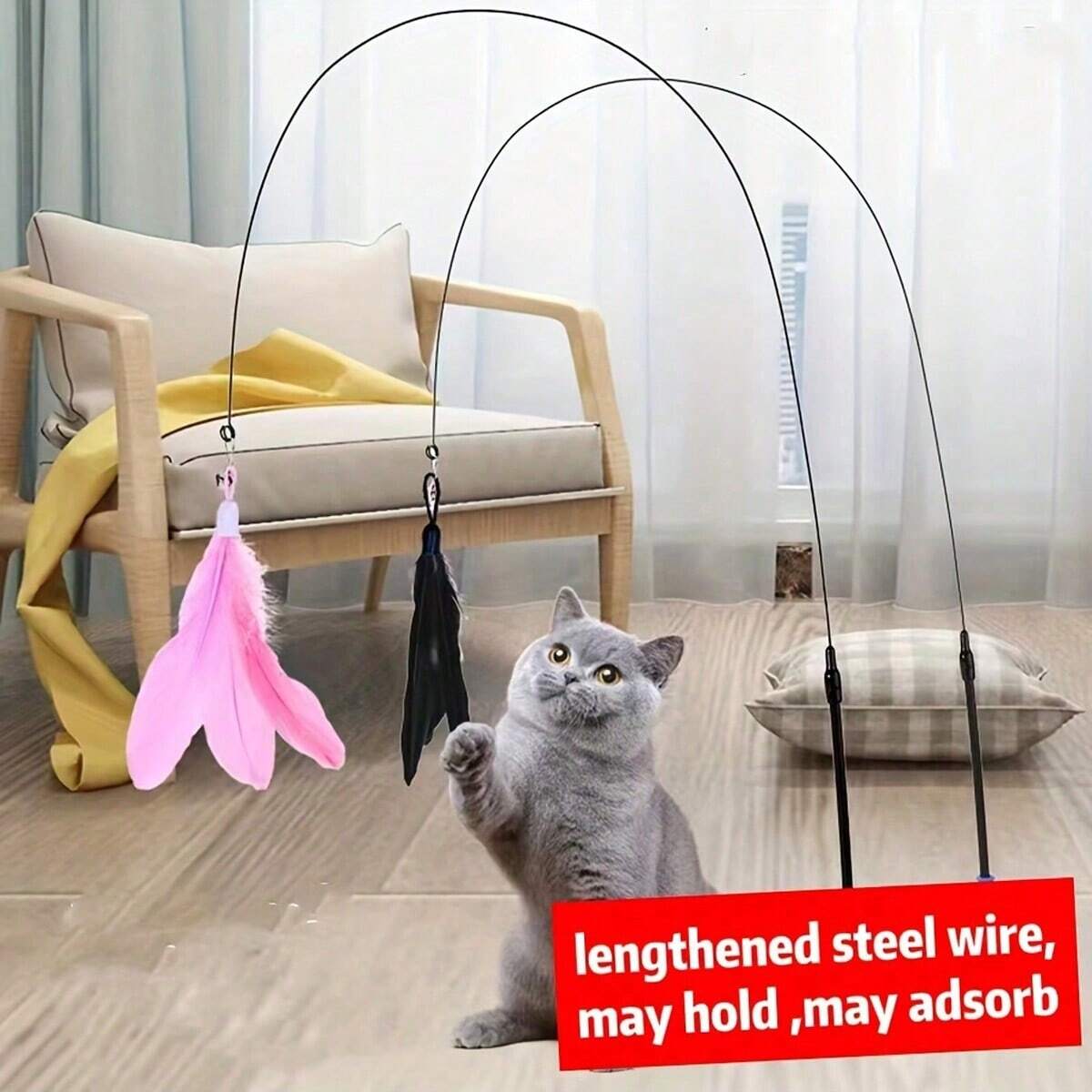 Curated visual reference: 1 Piece Interactive Cat Toy With Feather And Wand Bell Photo Inspiration