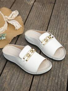 Sandalias informales de verano con cuñas plateadas talla grande 36-43, cómodas sandalias de plataforma con decoración de cadena metálica para uso diario y exterior para mujeres