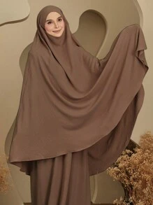 1pc Women's Solid Color Instant Hijab, Prayer Long Khimar, Islamic Comfortable Veil Suitable For Long Robe, Daily Matching - Chin Khimar - View 5