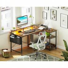 Escritorio Para Ordenador Con Enchufe Led En Forma De L - Negro - Ver 9