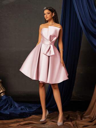 Women's Solid Color Smilprince Strapless High-Quality Party Evening Gown, Party Dress, Wedding Guest Dress, Prom Dress