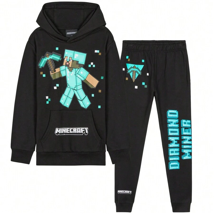 Minecraft Tracksuit Set Comfy Loungewear Activewear Gaming Gift - Black - View 1