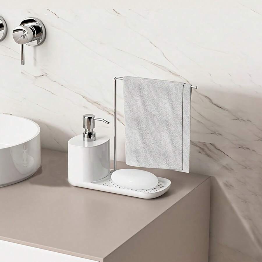 EYSENC Kitchen Countertop Manual Soap Box, Stainless Steel Rag Rack, Dish Soap Dispenser, Desktop Organizer Shelf, Dish Soap Press Bottle, Hand Soap Kitchen Soap Dispenser, Press Box, Dispenser Bottle, Press Dishwashing Liquid, For Kitchen, For Bathroom Kitchen Items Kitchen Accessories Kitchen Tools - White - View 1