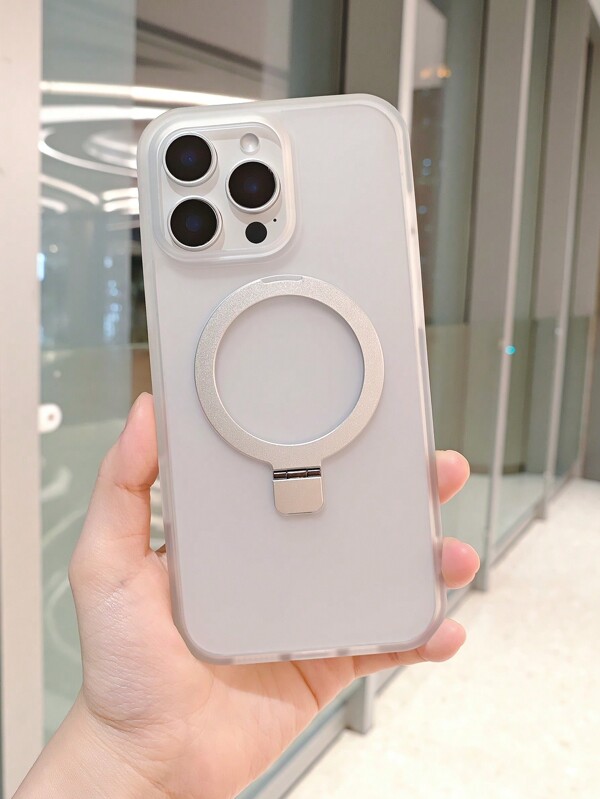 White Luxury Solid Color Metal Bracket Magnetic Phone Case Compatible With Iphone 16 15 14 13 12 11 Pro Max Plus Skin Feel Matte Back Cover Shockproof Hard Protection Waterproof Anti-Fall Scratch Resistant