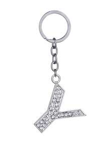 1pc Unisex New Elegant Silver Letter Rhinestone Plated Keychain, Luxury English Letter Bag Charm - Silver - View 22