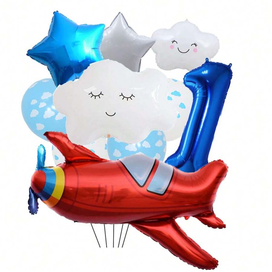 10 个/套飞机形状铝箔气球,带数字 1-9,适用于飞机主题生日派对装饰、飞行员礼物 - 多色 - 查看 1