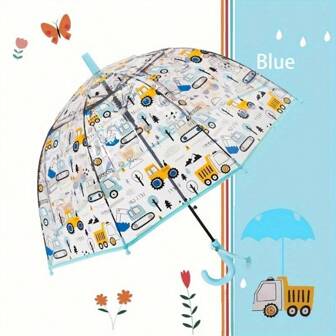 1pc Fun Cartoon Car Print Automatic Umbrella, Rainproof PVC & PE Material With Carbon-Fiber Handle, 8 Ribs, No Switch Push Pull Open, Single Pack