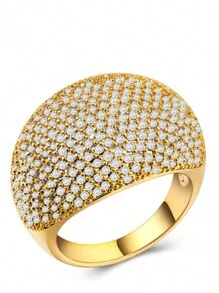 Anel de Domo de Diamante - Anel de Moda Feminino em Prata com Grande Vazado de Casamento Feminino, Cristal de Metal, Anel Quadrado com Pedra Cristalina Tamanho 6-10