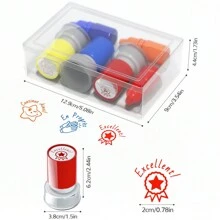 1 盒 3 件教师印章，彩色法语课堂教师成绩印章，课堂奖励印章，家庭作业鼓励印章 - 易于使用且可再填充，包括储物盒 - 均碼 - 查看 9