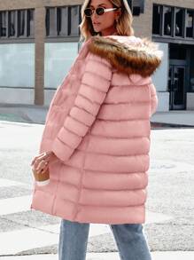 Winter Women's Long Cotton-Padded Coat With Hat Zipper Thick Cotton-Padded Coat Fashion Warm Coat