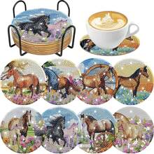 8 Stücke/Set Diamant Malerei Untersetzer Set mit Leuchtturm, Tier, Fee, Kreuz, Kürbis, Pfau, Oldtimer Untersetzern (mit Halter) - Heimdekoration DIY Diamant Kunst Bastelset für Anfänger, Erwachsene, künstliche Diamant Kunsthandwerk Zubehör, Geschenk